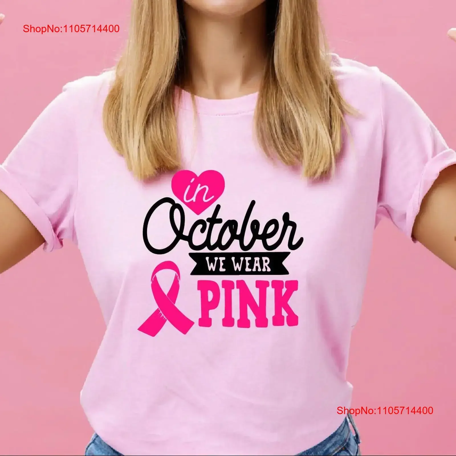 In October We Wear Pink T Shirt Breast Cancer Awareness PNR695 vintage Washed fashion homme designer clothes Comfortable Unisex