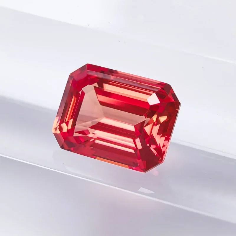 Lab Grown Sapphire Emerald Cut Sunset Red Color Gemstone for Charms DIY Ring Earrings Materials Selectable AGL Certificate