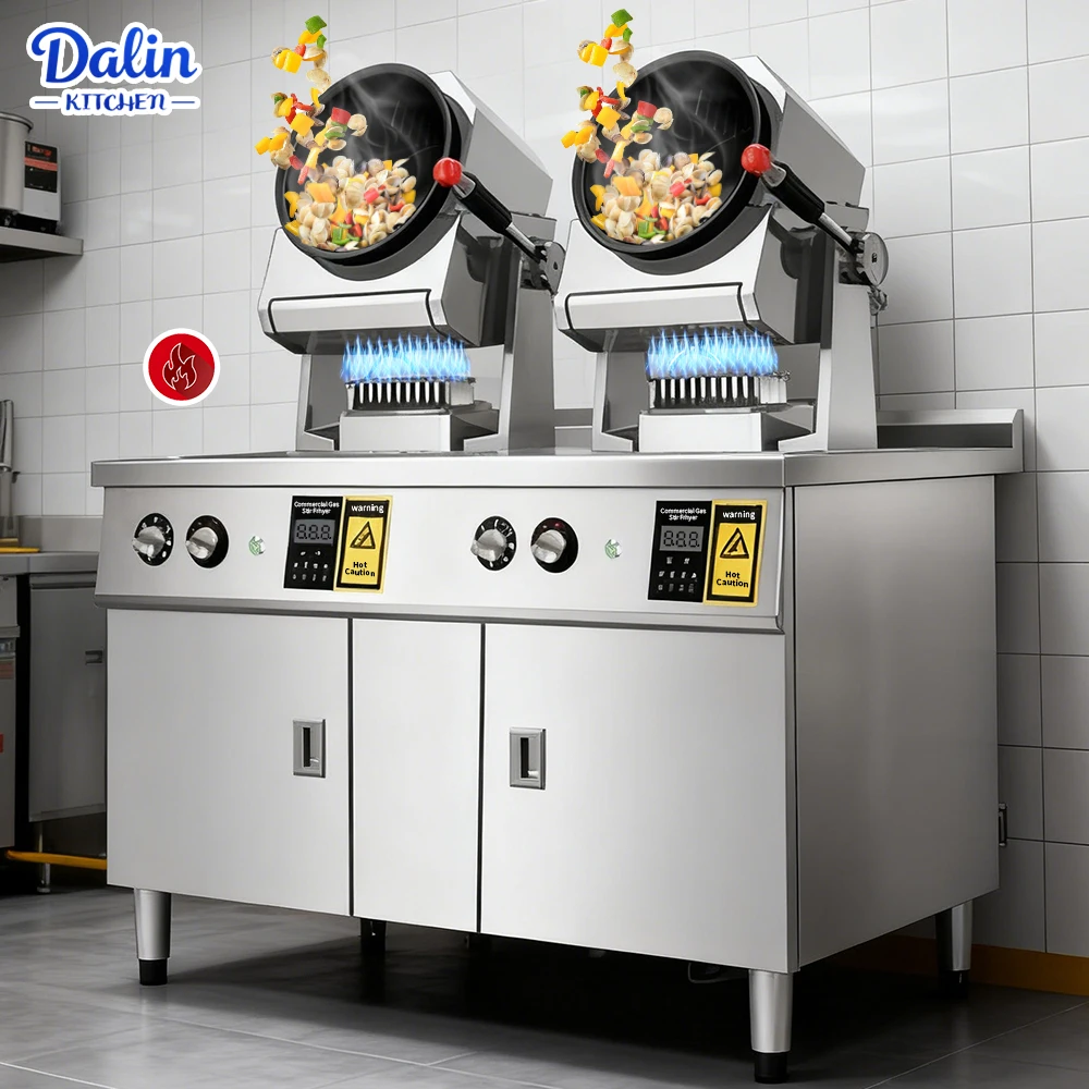 

Лидер продаж, промышленная 2-головочная кухонная машина, автоматическая машина для жарки вок, коммерческое оборудование для ресторана, нержавеющая сталь 304