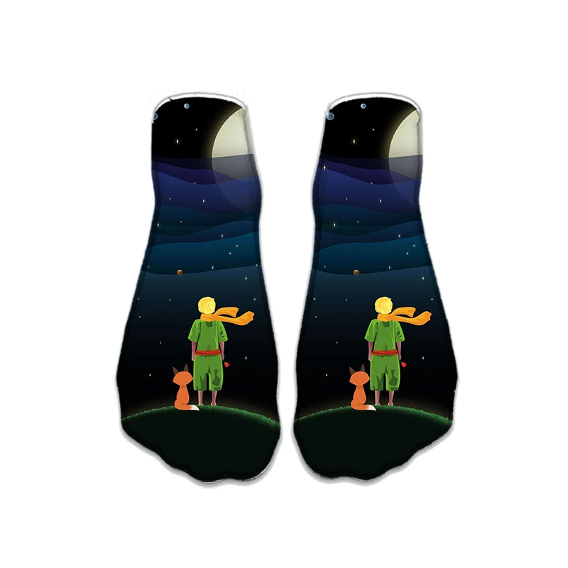 Little Prince Art Print Fashion Cotton Short Socks Starry Sky Simple Comfortable Socks Lovely Harajukur Low Cu Socks For Unisex