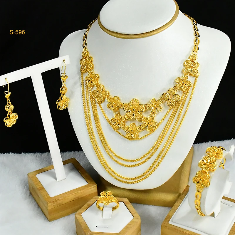 ANIID Africa Luxury Charm Necklace Sets With Tassel for Lady Indian Bridal Nigeria 24k Gold Plated Jewelry Set Party Gifts