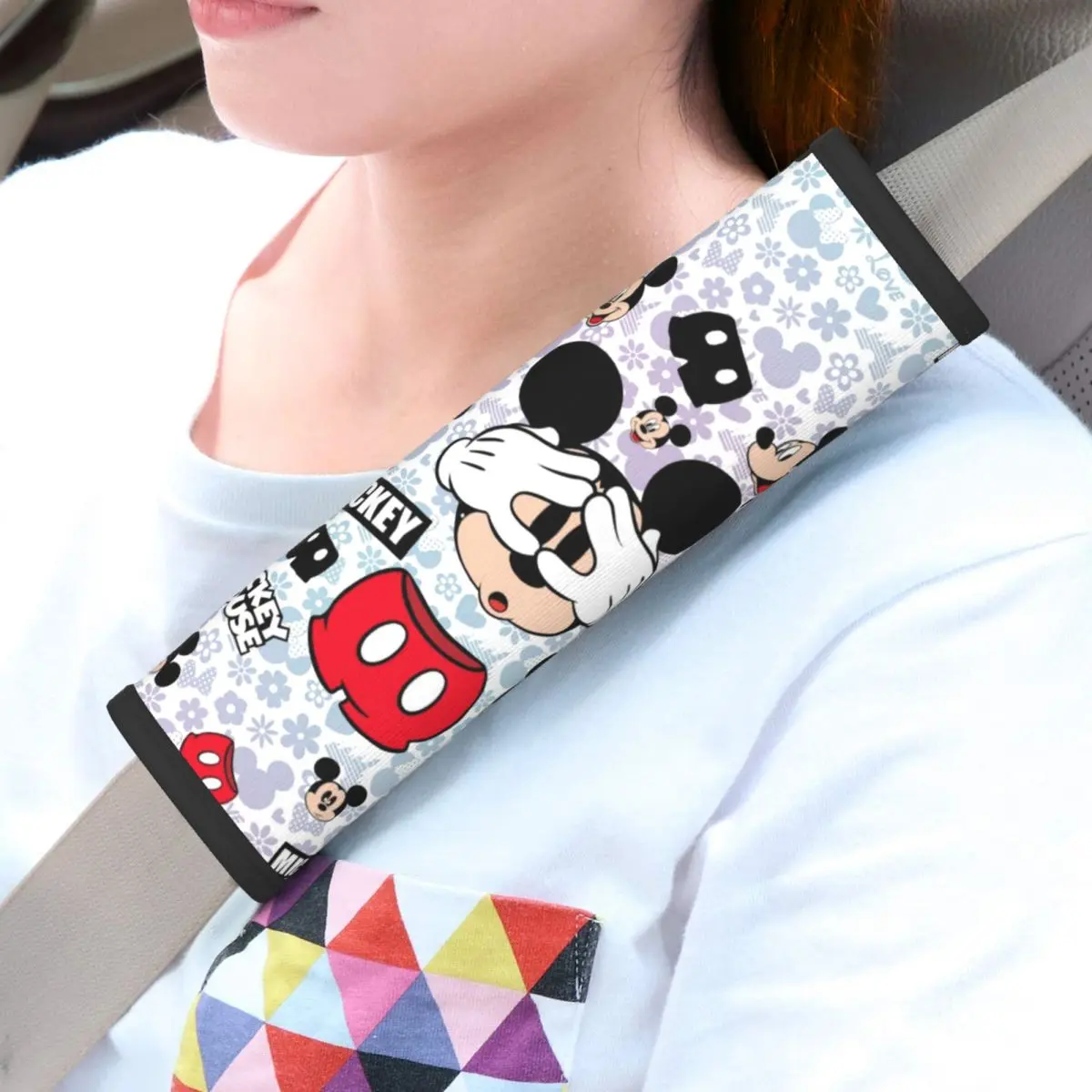 

Изготовленный на заказ чехол для автомобильного ремня безопасности с Микки Маусом, 2 шт., ремень безопасности, наплечная накладка