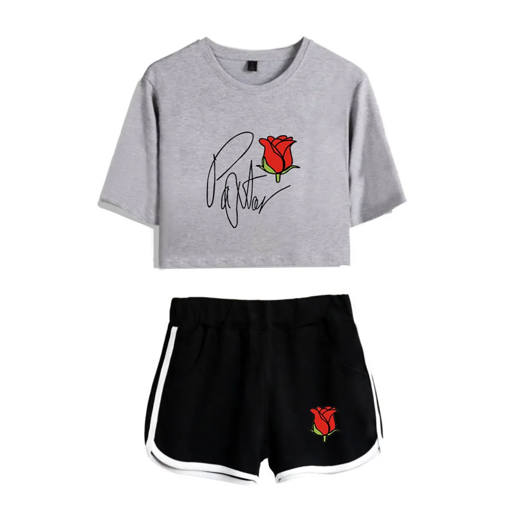 Conjunto de dos piezas con estampado de dibujos animados de Payton Moormeier, pantalones cortos sexys y frescos de manga corta + camisetas bonitas con ombligo descubierto, trajes para chica bonita