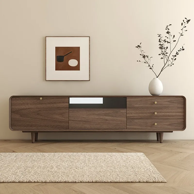 TV cabinet - Quiet Wind Walnut Wood Nordic Living Room Storage for Household Storage Modern and Simple Solid Wood TV