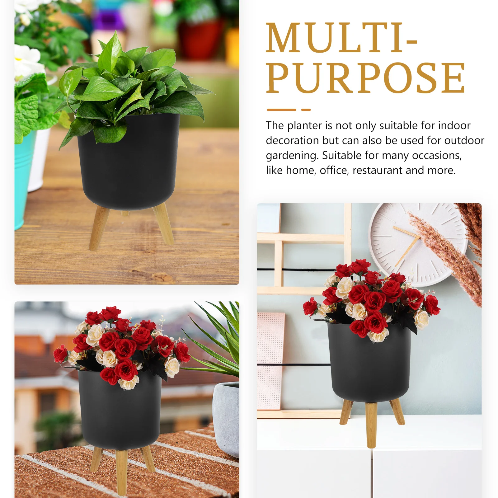 Modern Flower Pot with Wooden Leg Bracket for Bedroom and Pots Stand Home Flowerpot Houseplants