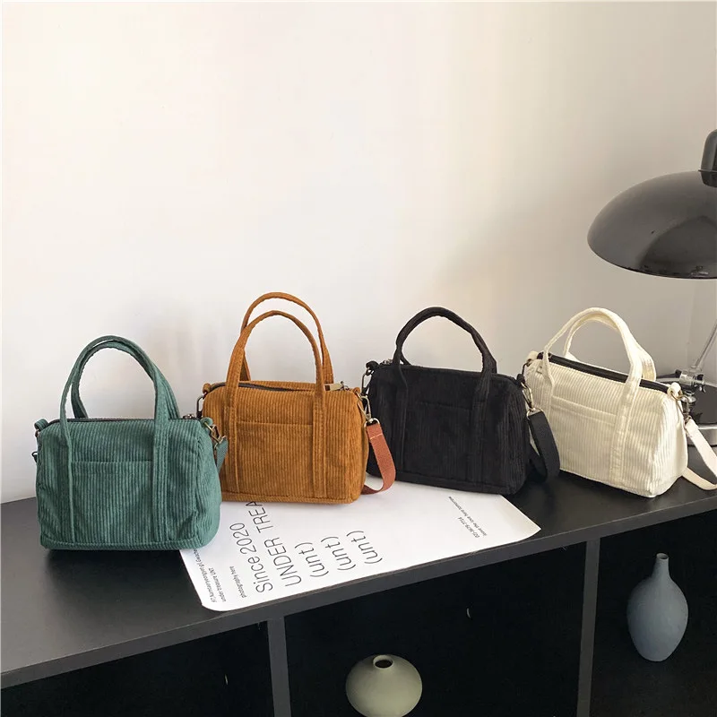 Women's Vintage Mini Corduroy Tote Bag Retro Crossbody Messenger Bag Casual Purse Female Handbags Shoulder Bag Girl Designer Bag