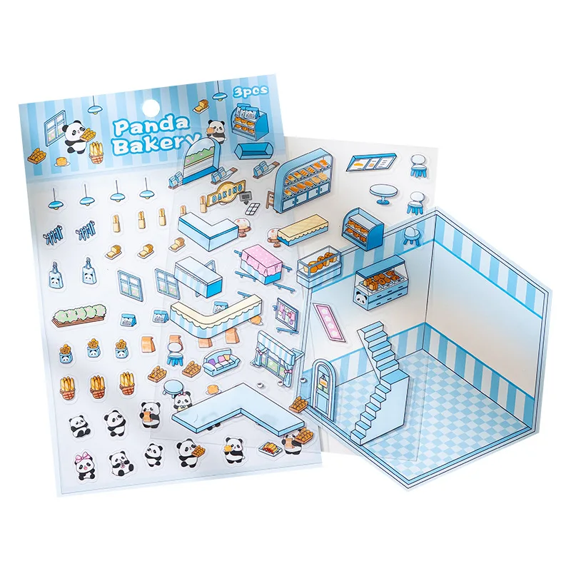 Cute Cartoon Handmade 3D Stacking Sticker Funny Sweet Panda Simulate Store  DIY Decor Mini Landscape Sticker Kawaii Kids Gift