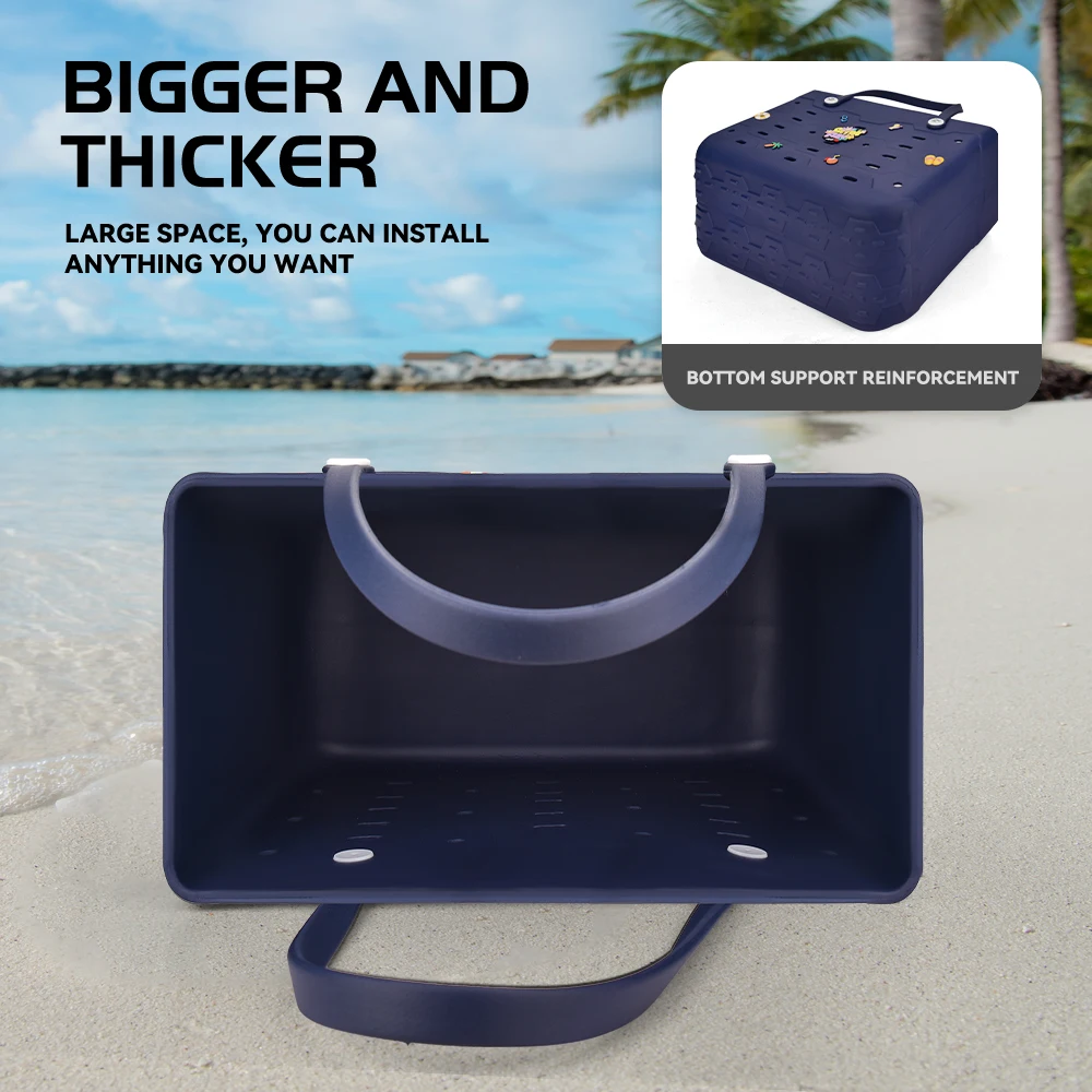 Beach Bag Fashion EVA Waterproof Rubber Picnic Storage Basket Travel Shopping Handbag Women Shoulder Solid Color Tote Bag image 4