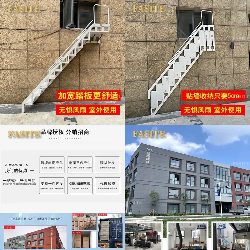 For Indoor Outdoor Folding Telescopic Ladder Aluminum Alloy Wall Mounted Extendable Staircase Heavy Duty Space Saving