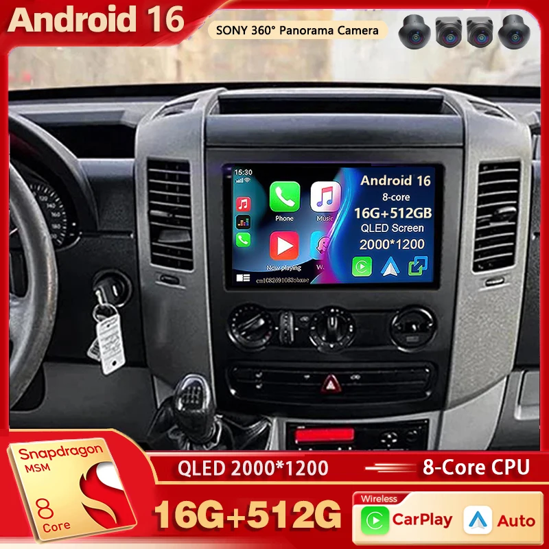 Android 16 For Benz Sprinter Volkswagen Crafter 2006 - 2016 2K QLED Android Car Radio Multimedia Video Player GPS stereo CarPlay