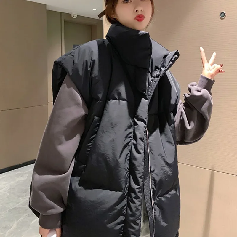 

Autumn Winter New Thick Warm Down Vest Women Stand-Up Collar Sleeveless Jacket Casual Fashion Loose Waistcoat Female Tide W1154