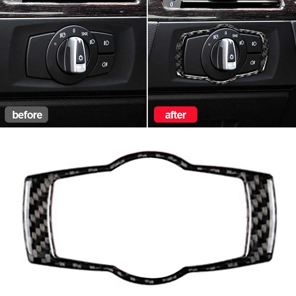 Carbon Fiber Headlight Switch Frame Cover Trim Decorative Sticker for BMW E90 E92 E93 3 Series 320i 325i 2005-2012 Car Interior