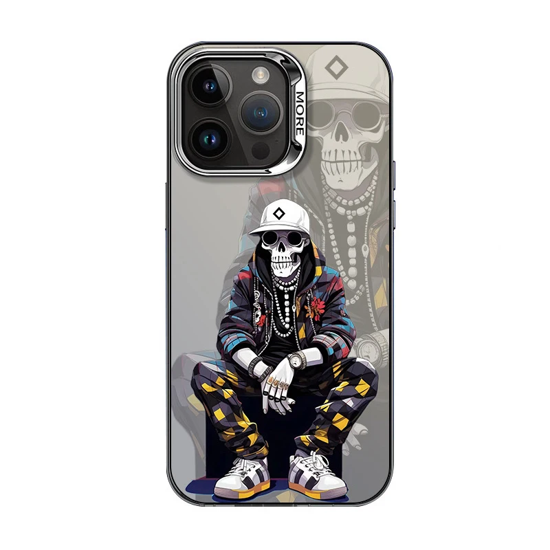 Funda protectora de Metal para IPhone 15 Pro Max, carcasa con estampado láser, dibujos animados, grafiti, Apple, 14, 13, 12