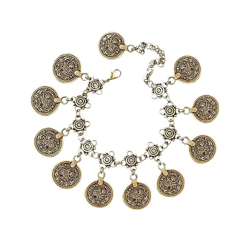 Ethnic Gypsy Carved Coins Dangle Foot Chains Vintage Floral Link Chain Anklets Ankle Bracelets Beach Feet Decorative Accessorie