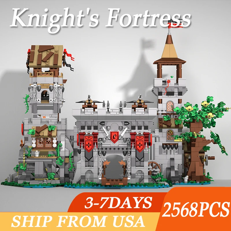 

2568 шт., крепость рыцаря Святого Духа, строительные блоки MOC, кирпичи с видом на улицу, модель игрушки, украшение для рабочего стола, подарок на праздник для детей и взрослых