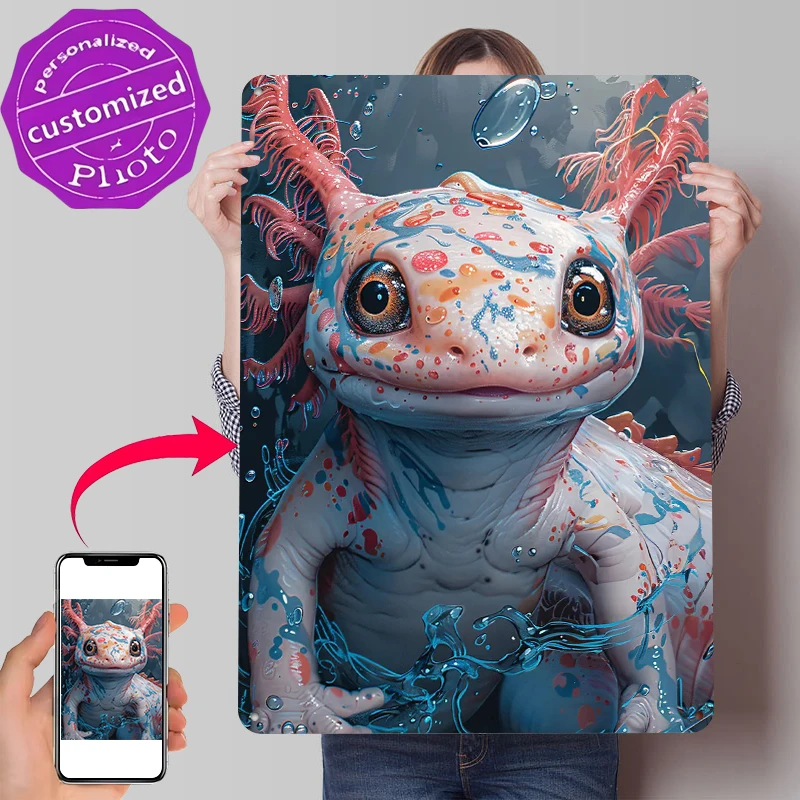 Colorful Axolotl Metal Poster Customized Wall Art Retro Vintage Tinplate Signs for Gamer Room Decoration Cozy Bar Accessories