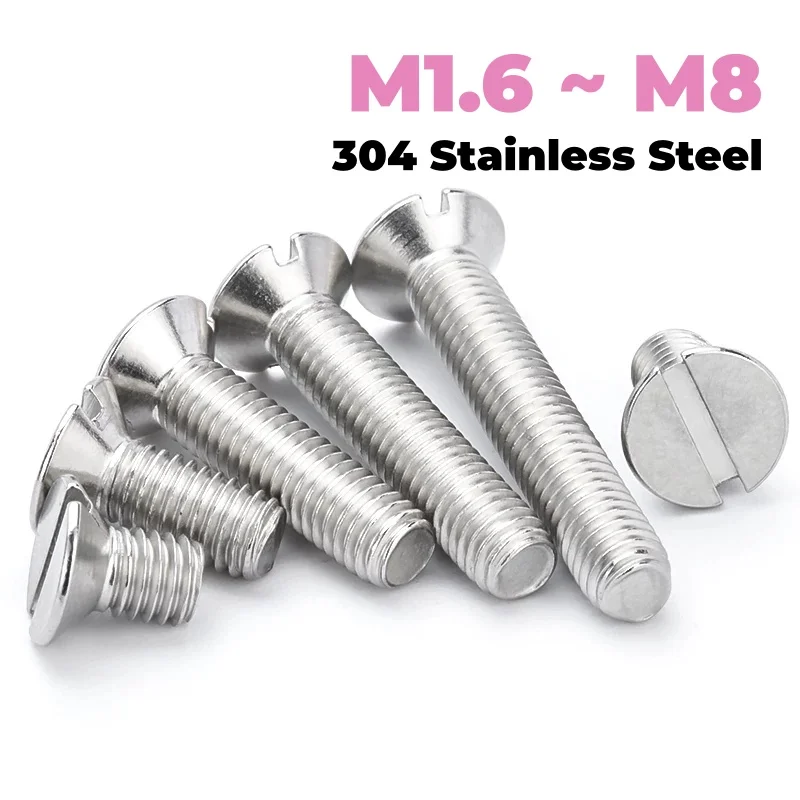 M1.6 ~ M8 304 Stainless Steel One Countersunk Head Screws Slotted Flat Head Threaded Bolts Length 4~60mm