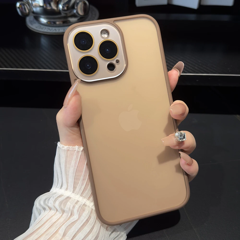 Desert Titanium Gold Crystal lens matte phone case for iPhone 16 15 14 13 12 11 Pro Max Plus full shockproof hard back cover