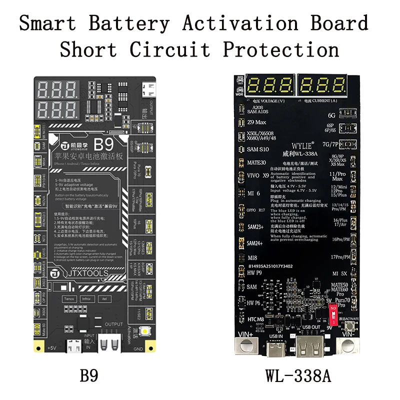 JTX B9 WYLIE WL-338A Smart Battery Activation Board Short Circuit Protection for IPhone 6-17ProMax Android Battery Testing Tool