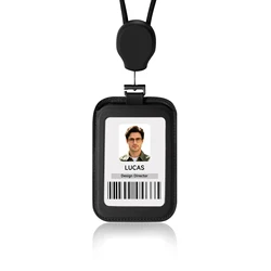 CASEKEY Adjustable Horizontal Vertical Yoyo Cow Leather ID Card Badge Holder with Long Neck Strap for Employee Doctor Nurse