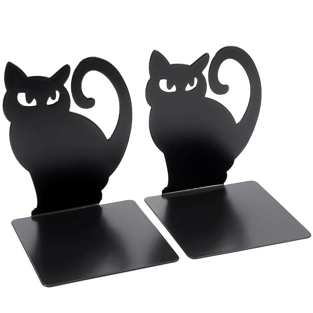 

2 Pcs Black Cat Bookend Stand Iron Shaped Magazine Study Holders File Organizer Decorative