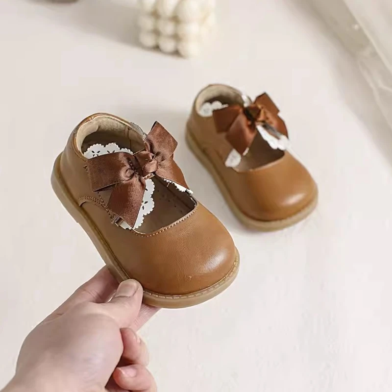 Claladoudou zapatos planos de otoño para niñas pequeñas, zapatos de vestir simples y sólidos con lazo de encaje, zapato infantil de princesa