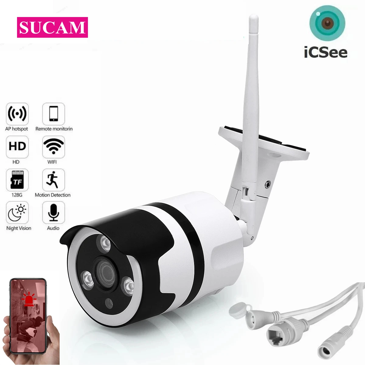 3MP ICSee WIFI Camera IP Surveillance Outdoor Ai Human Detect Audio 3.6mm Lens Security Wireless CCTV Camera Waterproof