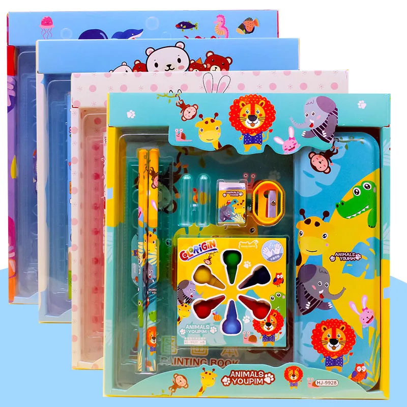 Kids Stationery Sets School Supplies Included Blocks Crayon Pencil Case Pencil Cover Protector Etc. All-in-one Students Gift Box