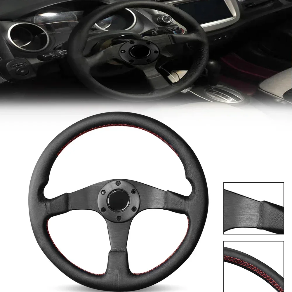 Aluminum Frame Drifting Game Sport Racing Steering Wheels 14 inch 350mm Car Steering Wheel Genuine Leather With Logo Horn