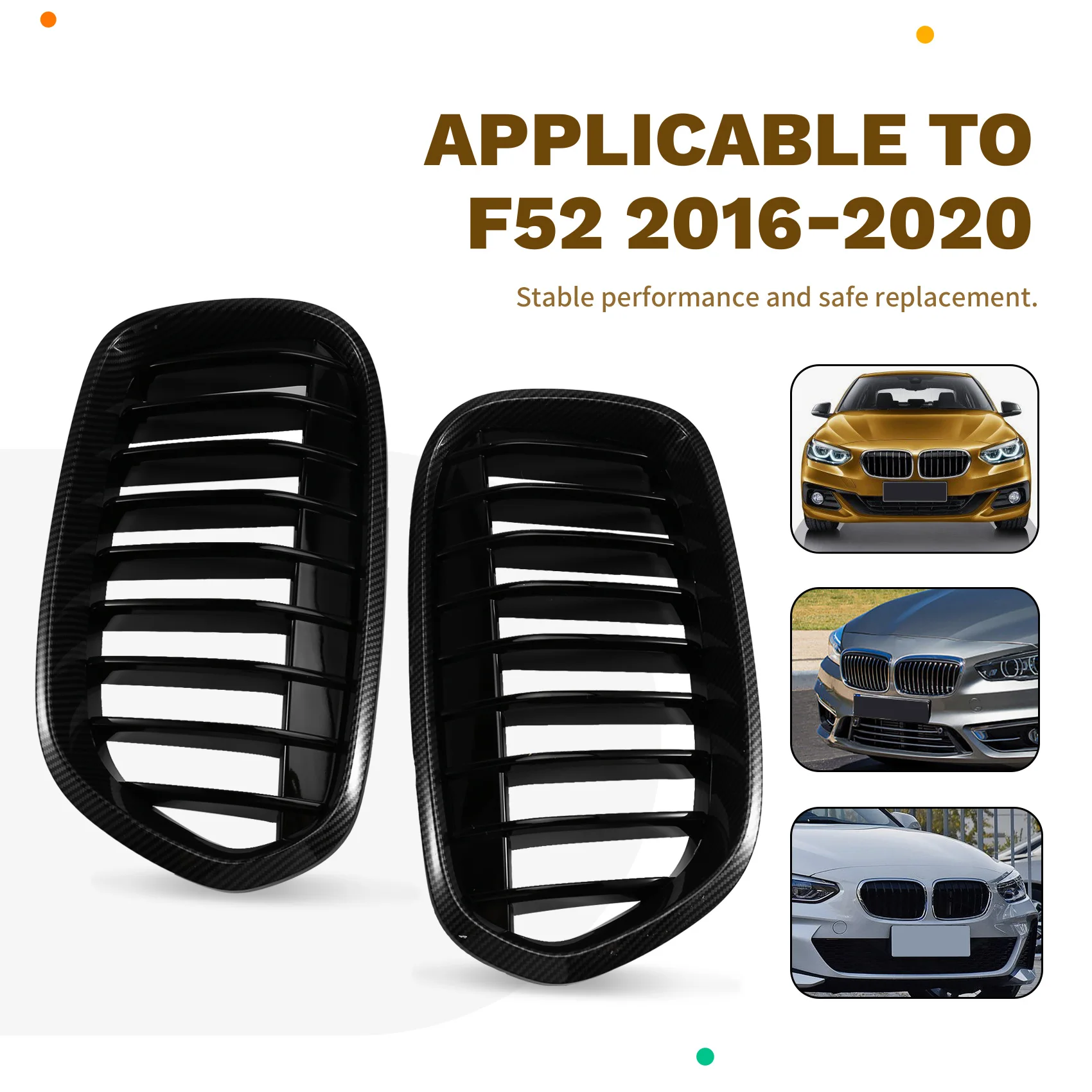 

Front Grille Kidney Bumper Grille 2X Carbon Fiber Style For BMW F52 1 Series 4D 2016-2020 Car Accessories