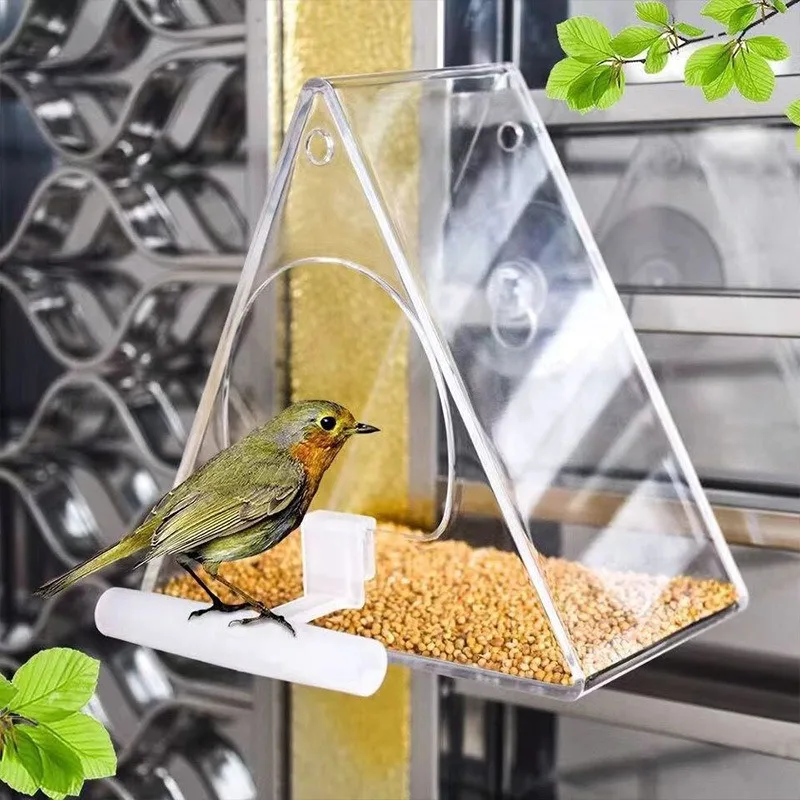 

New Acrylic Outdoor Automatic Wet/Dry Bird Feeder Strong Suction Cups Eco-Friendly Transparent Anti-Escape Design Customizable