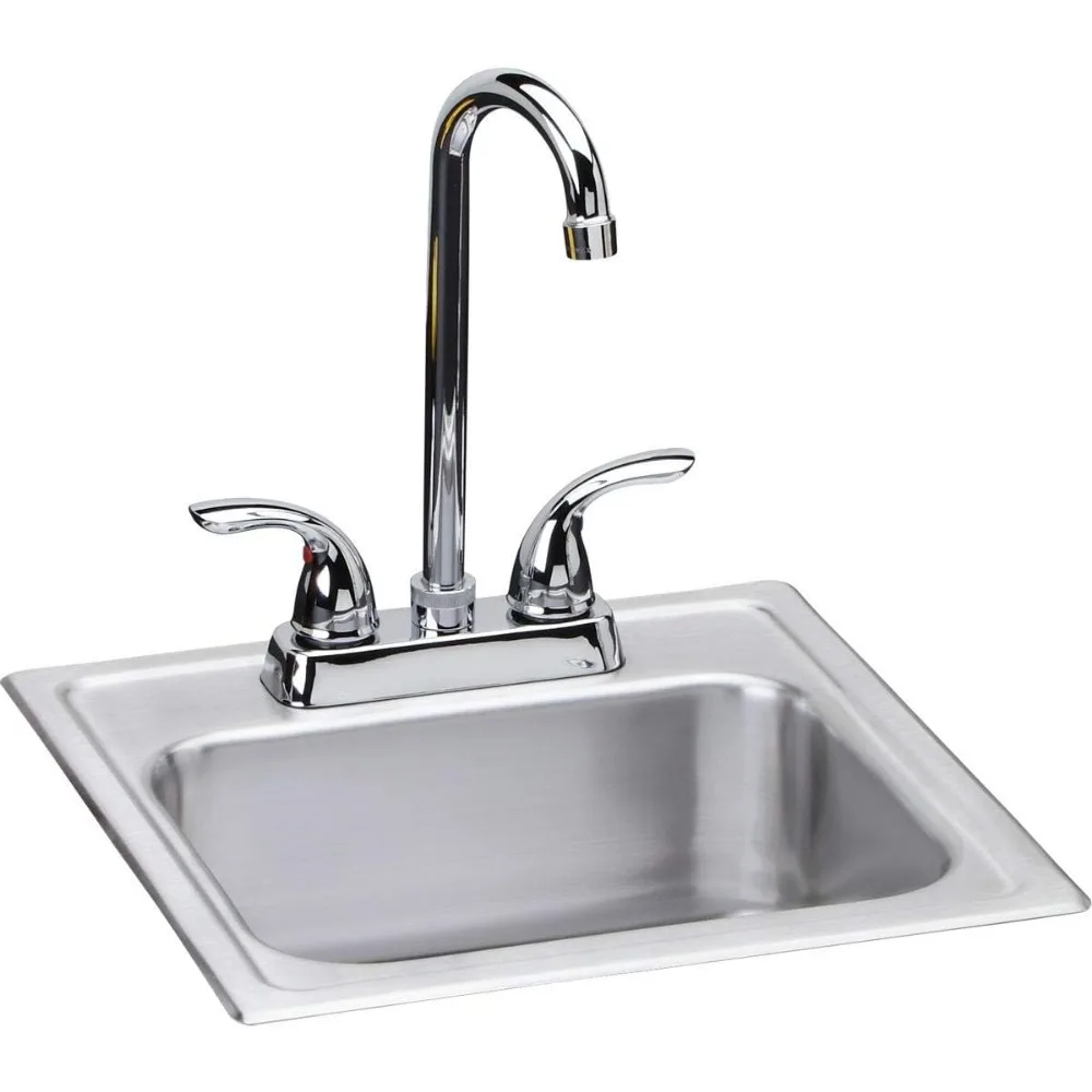 

Kitchen Sinks,Single Bowl Drop-in Stainless Steel Bar Sink + Faucet Kit,15"D x 15"W x 6"H