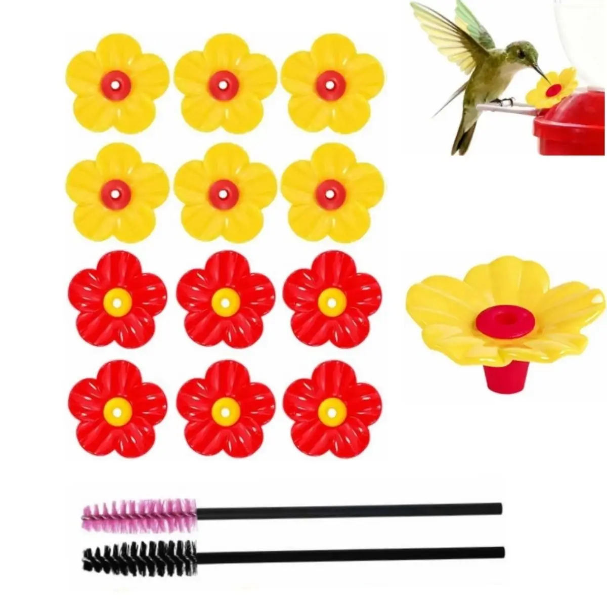 Set of 12 Replacement Flowers for Hummingbird Feeders Plastic Hummingbird Feeder Accessories Replacement Parts for Pet Bird Feed