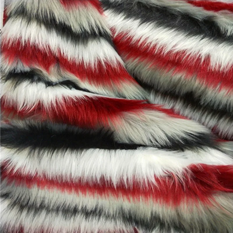 160*100cm jacquard fur rainbow strips imitation fox fur plush fabric for coat pillow case vest Fur collar plush fur tissu telas