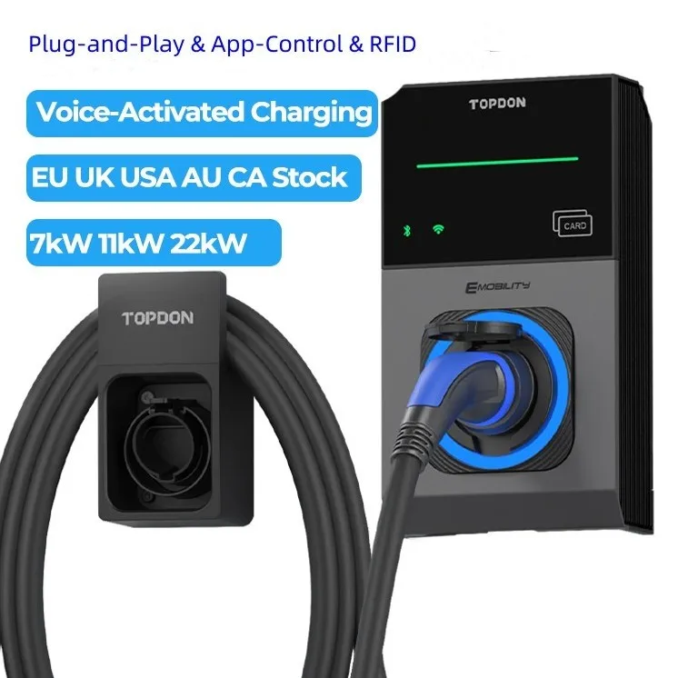 TOPDON Factory Price PulseQ AC Pro Ocpp 22kw 7Kw 11kw APP RFID Smart Charging Station Electric Car Level2 Type 2 Fast EV Charger