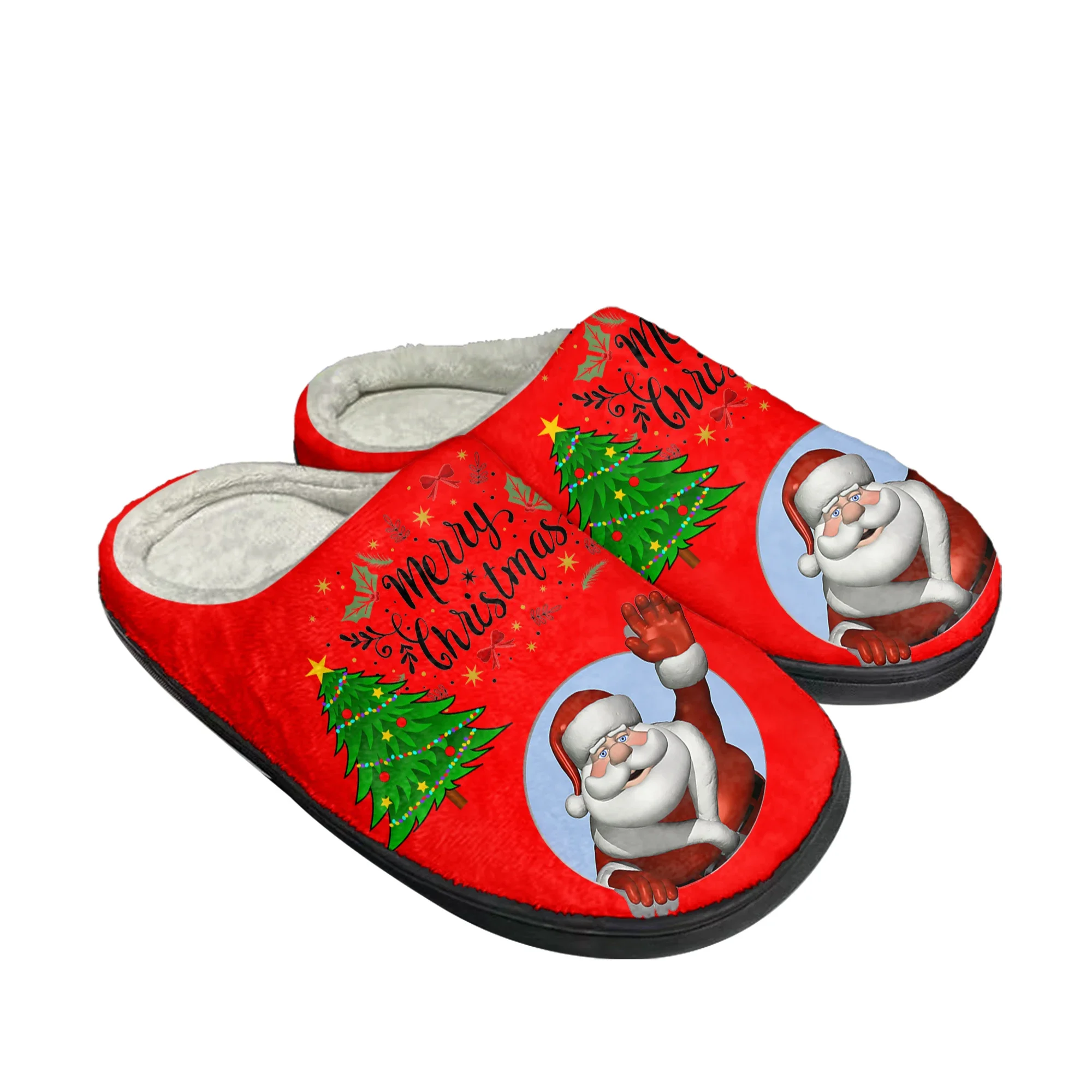 Merry Christmas Santa Claus Red Home Cotton Custom Slippers Mens Womens Sandals Plush Keep Warm Thermal High Quality Slipper