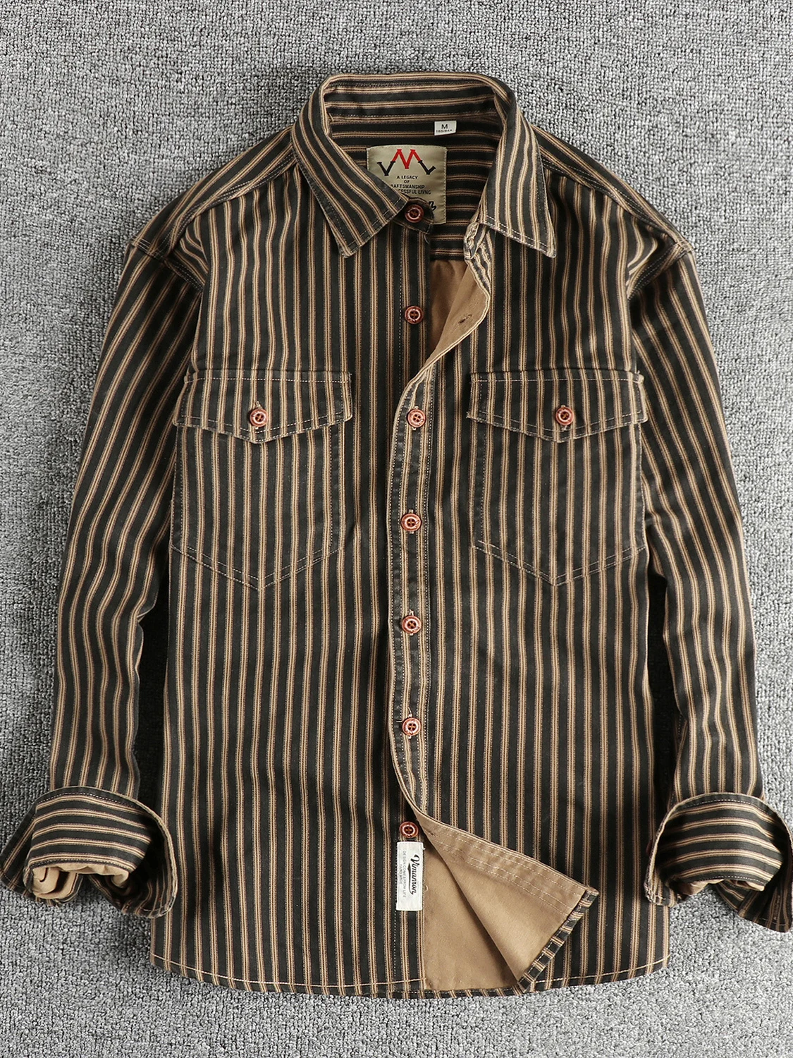 Washed Denim Long Sleeve Shirt Men's Loose Fit Fashionable Workwear Striped Outerwear Artistic Style Polyester Cotton Blend