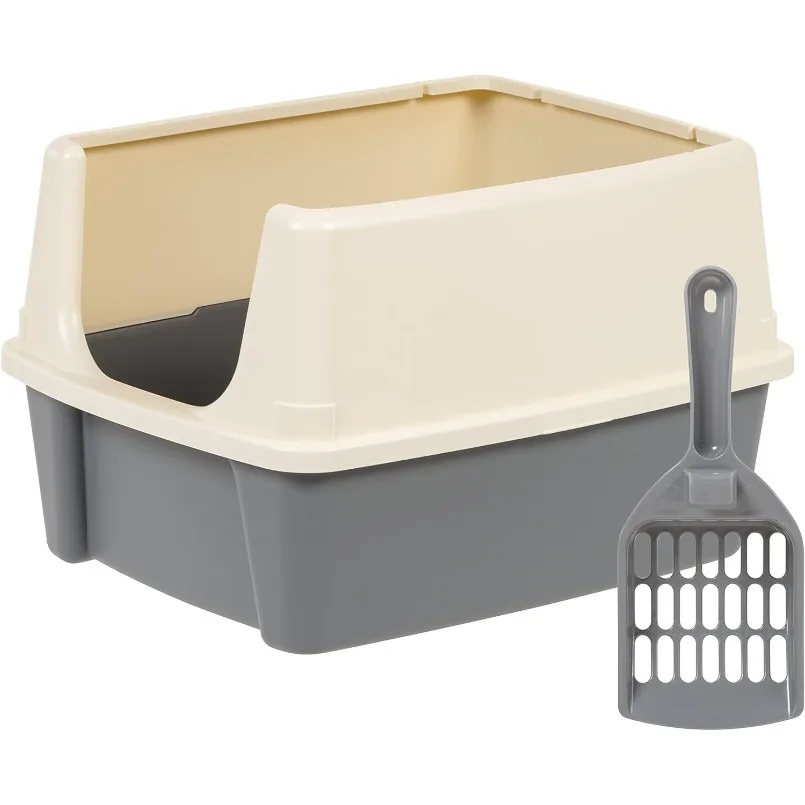 Large Cat Litter Box with High Sides, Open Top, Includes Scoop, 19 x 15 x 11.75 inches