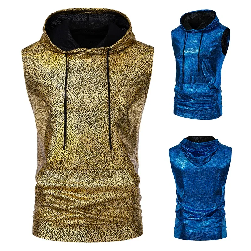 2024 Summer New Trendy Disco Hooded Hot Rolled Short Sleeved Tank Top Mens Clothes