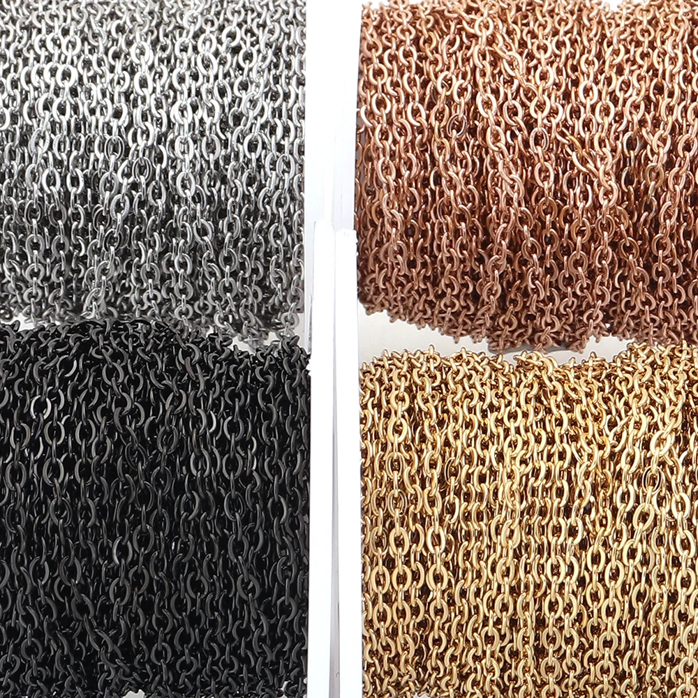 10 ياردة سلاسل الفولاذ المقاوم للصدأ السائبة عبر سلسلة سلك مسطح ربط سلسلة لصنع المجوهرات سوار ذاتي الصنع قلادة ملحقات السلسلة