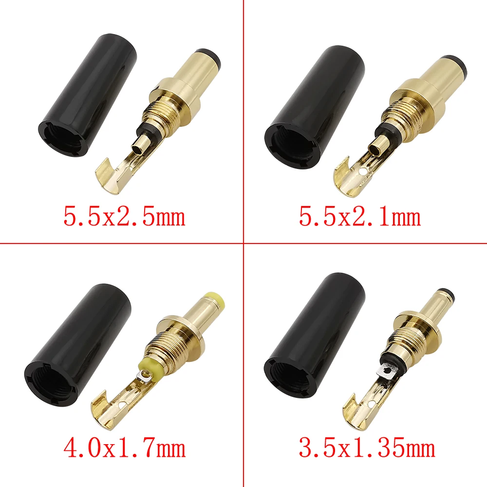 1Pcs Gold Plated DC Power Plug Adapter 5.5x2.5mm / 5.5x2.1mm / 4.0x1.7mm / 3.5x1.35mm DC Male Plugs Jack DIY Soldering Connector