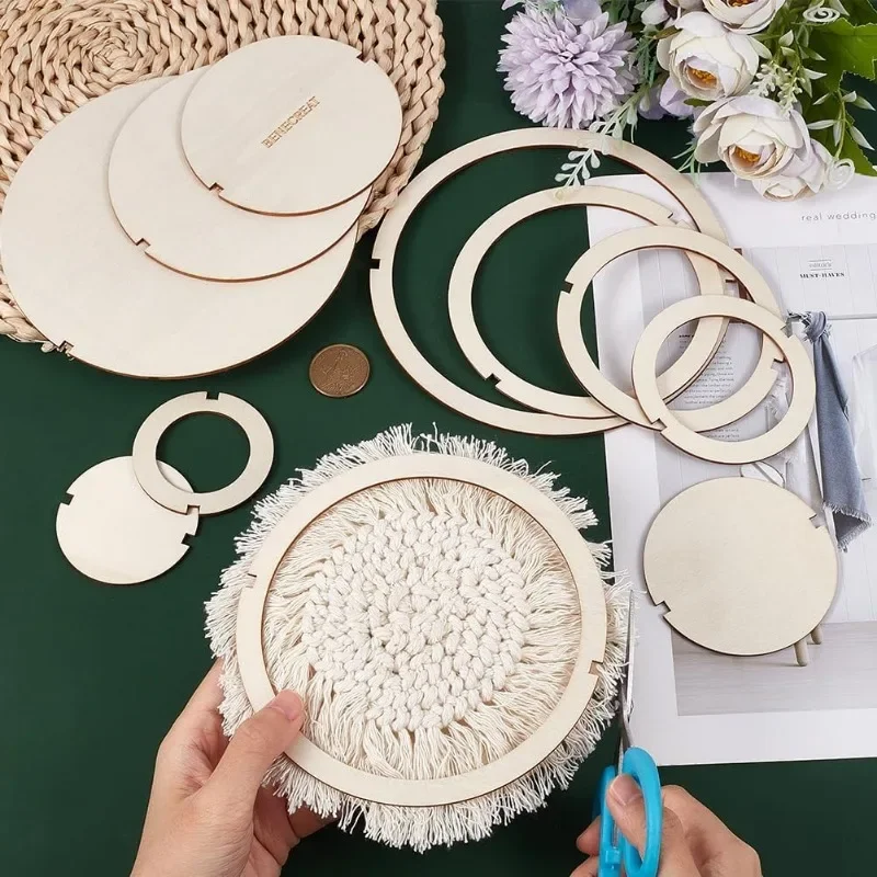 12Pcs Round Macrame Cutting Molds Wood Macrame Ring Cutting Template Macrame Round Wall Hanging Tool for DIY Crafts Making