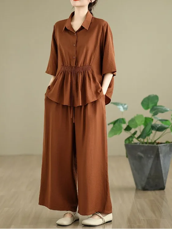 

Лето 2023, новинка Faion, свободный льняной комплект брюк irt plus, женская повседневная домашняя одежда большого размера, комплект из двух предметов