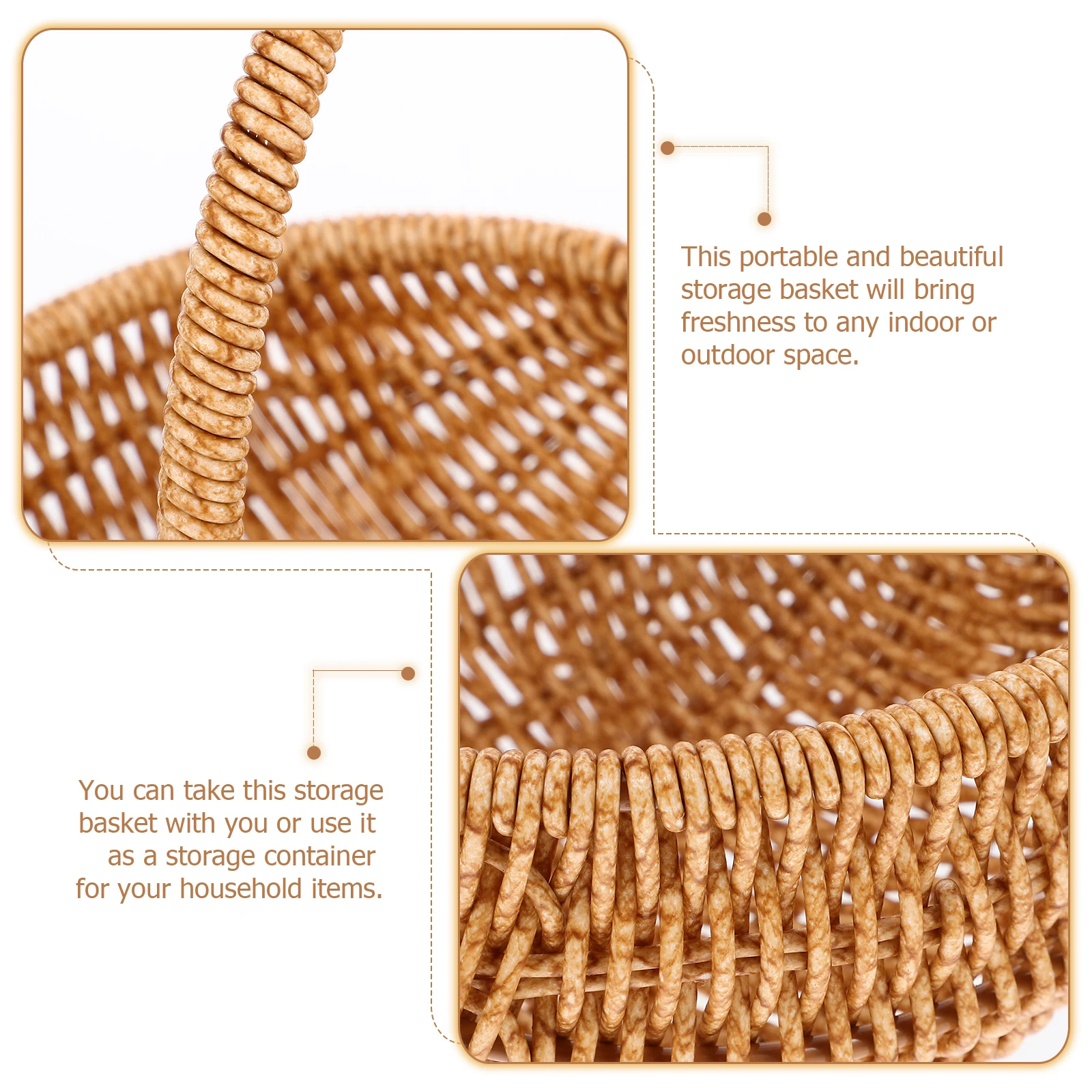 

Portable Storage Basket Imitation Rattan Woven Handmade Fruit Vegetable Shopping Picnic Food Snacks Serving Household Items