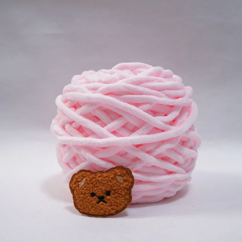 1 Ball Ice Stripe Thick Yarn + 1 Teddy Bear Patch, Soft Chunky Chenille Yarn For DIY Knitting Scarf Handmade Craft Gift