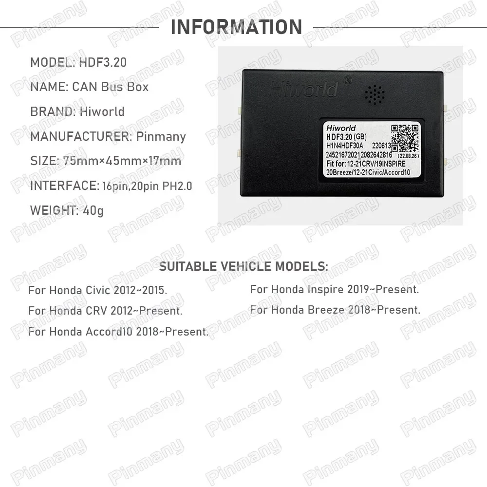 Auto Stereo Radio CAN Bus Decoder Android Head Unit CANBus Adapter Hiworld HDF3 for Honda Civic CRV Inspire Breeze Accord 10