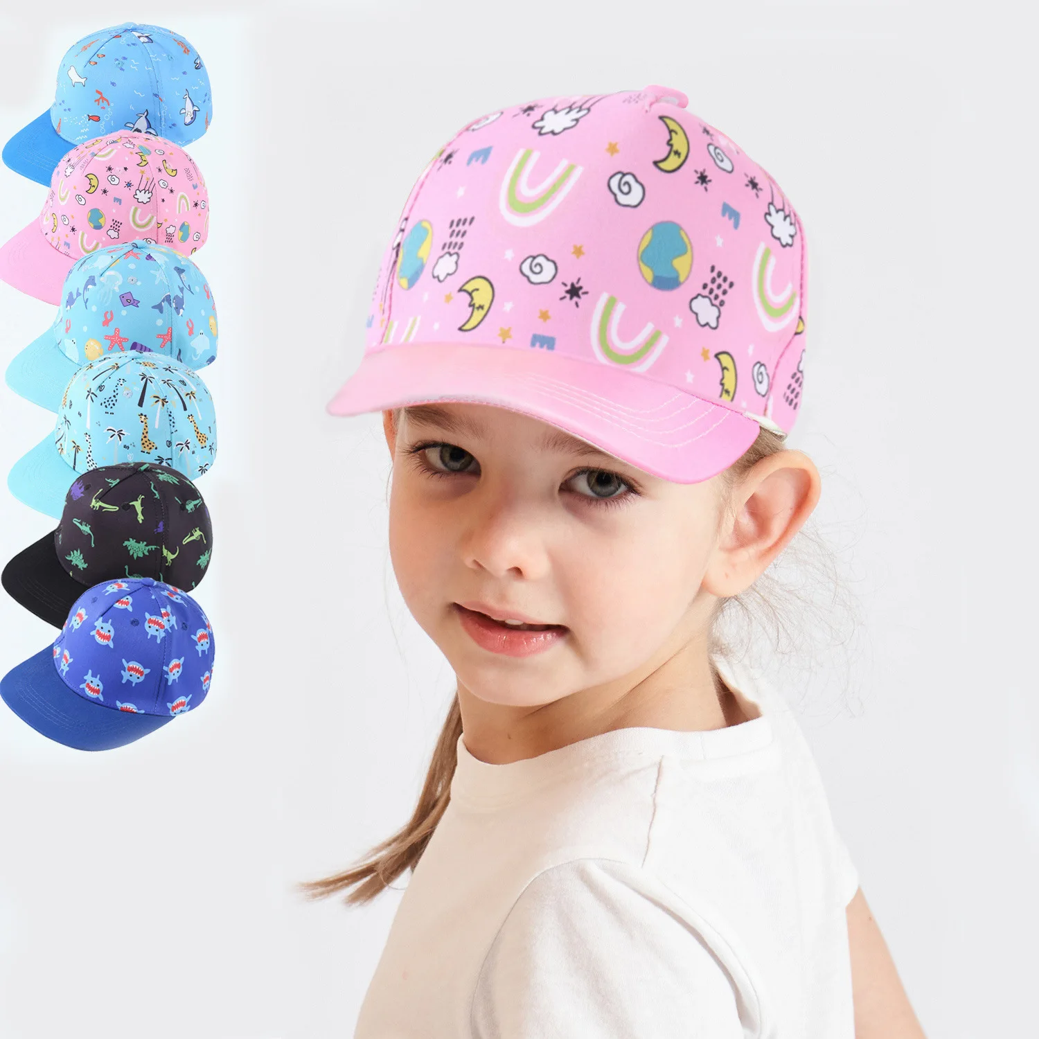 1-5 Years Children's Baseball Caps Baby Boys Girls Visor Hat Cartoon Dinosaur Print Hat Baby Holiday Photograph Cap Duckbill Cap