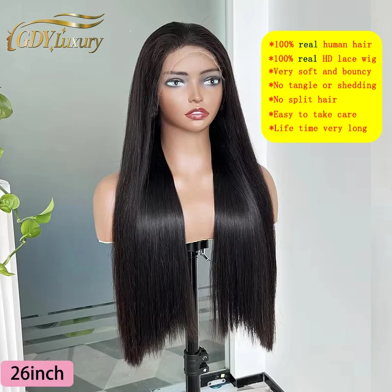 GDYLuxury 250% Density Real HD Lace Frontal Wig Vietnamese Raw Hair Super Double Drawn Straight Human Hair Wigs Full Thick End