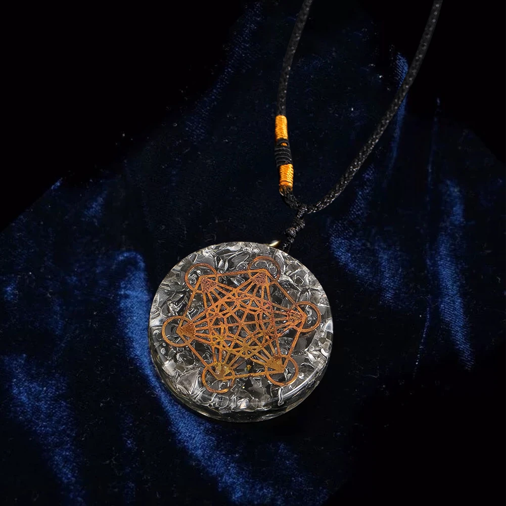 Orgonit-Anhänger-Halsketten, Metatron-Würfel, Obsidian, zerkleinerter Stein, Energie, Heilung, Pendel, Halsband, Meditation, Schmuck, Geschenke – Detail 3