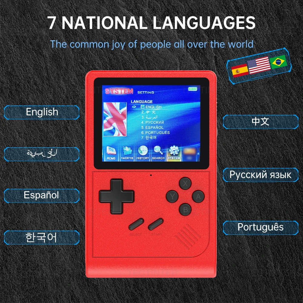 GB300 3.0 بوصة مشغل ألعاب محمول وحدة تحكم ألعاب فيديو محمولة AV مخرج ريترو لعبة وحدة تحكم مدمجة 8G 6000 + ألعاب